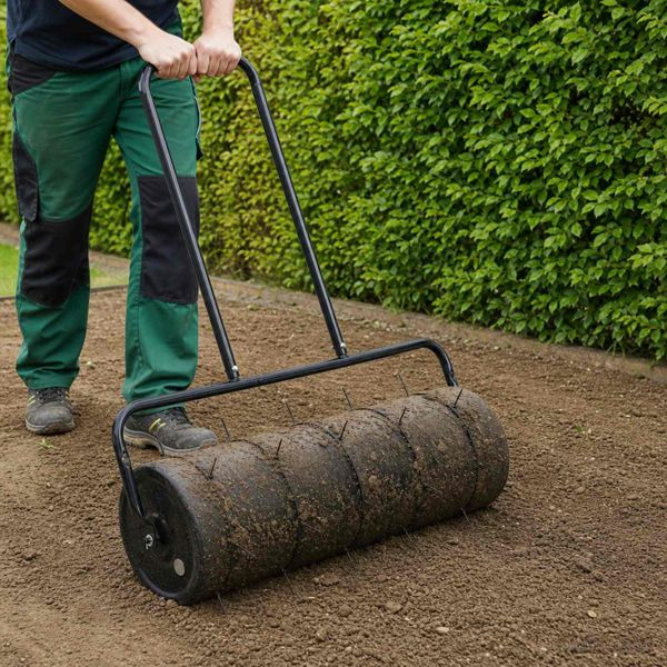 vidaXL Garten Rasenwalze mit Aerator Klammern Ø 30 x 90 cm Stahl, 3422171