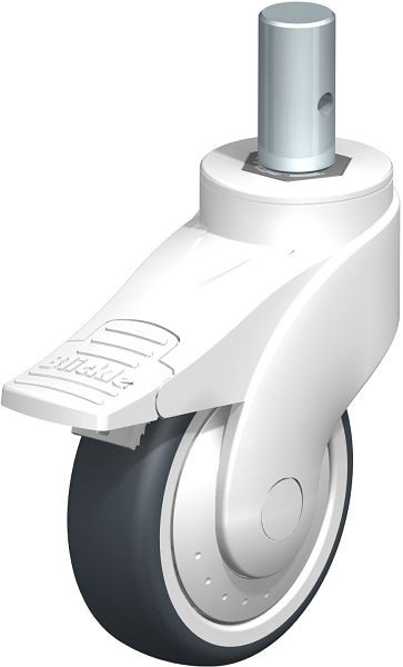Blickle LWKE-TPA 101K-FI-ELS-FK-ZA55 Kunststoff-Lenkrolle WAVE mit Zapfen & Feststeller, Thermoplastisches Gummi-Elastomer, Grau, 744791