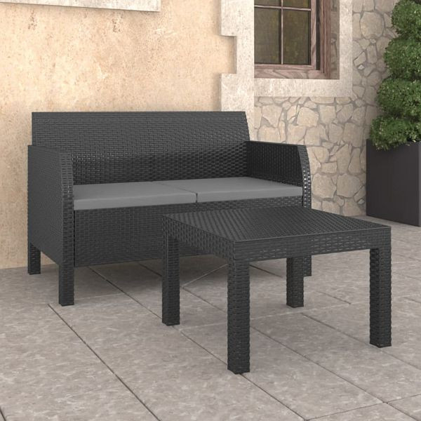 vidaXL 2-tlg. Garten-Lounge-Set mit Kissen PP Rattan Anthrazit, 3079667