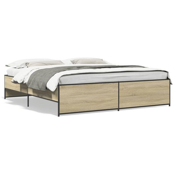 vidaXL Bettgestell Sonoma-Eiche 200x200 cm Holzwerkstoff und Metall, 3279868
