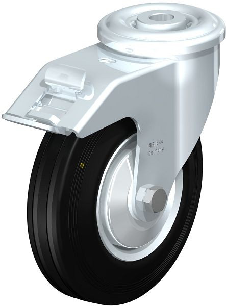 Blickle LER-VE 125R-FI-EL-FA Stahlblech-Lenkrolle mit Rückenloch & Feststeller, Vollgummi, Schwarz, 749797