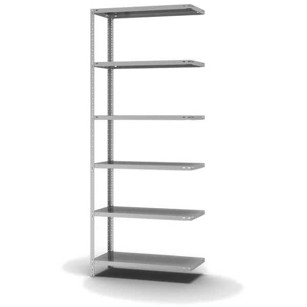 hofe Fachboden-Anbauregal, 2500x400x1000 mm, 6 Fachebenen, verzinkt, 200 kg Fachlast, 1200 kg Feldlast, zweiseitige Bedienung, WZA25410M