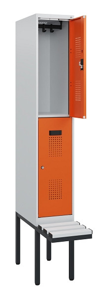 C+P Doppelstock-Spind Evolo PLUS, Bank, 2 Fächer, 1950x300x815mm, 7035/2004, Zylinderschloss, Sitzfläche Kunststoff, 0493405-10 S10137