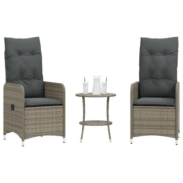vidaXL Outdoor-Lehnstühle 2 Stück mit Tisch Grau Poly Rattan, 365692
