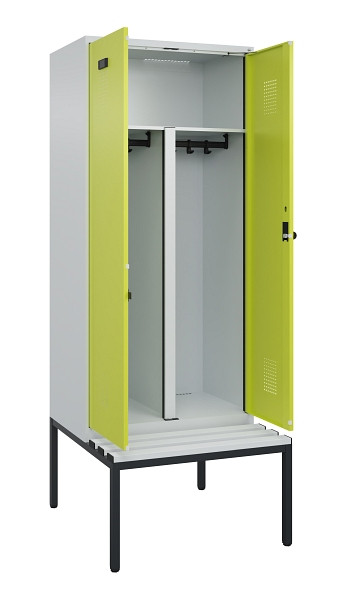 C+P PSA Doppel-Spind Evolo PLUS, Bank, 2 Abteile, 2120x800x815mm, 7035/0024, Drehriegel, Sitzfläche Kunststoff, Sitzbank, 0490527-22P S10069