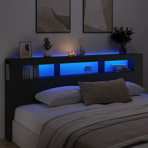 vidaXL LED-Kopfteil Schwarz 220x18,5x103,5 cm Holzwerkstoff, 837373