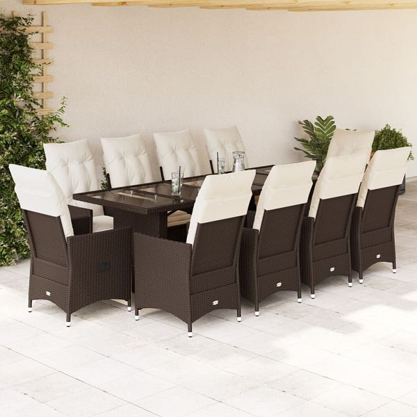 vidaXL 11-teilig Garten-Bistro-Set mit Kissen Braun Poly Rattan, 3277264