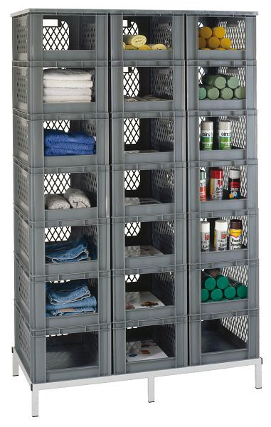 LA-KA-PE TR 21-1, Transport-Stapelkasten-Regal, 1960 x 1215 x 607 mm, Kästen in grau, 07115 00 05
