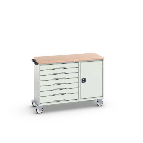 bott verso Montagewagen, mit 7 Schubladen, Tür und Multiplex-Top, BxTxH: 1300 x 600 x 980 mm, Lichtgrau / Lichtgrau, 16927157.16