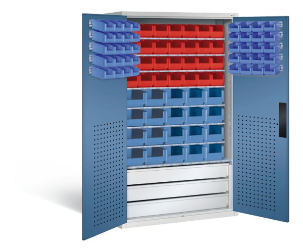 C+P Magazinschrank Serie 13, H1950xB1100xT535mm, Farbe: Lichtgrau / Fernblau, Muldengriff, 130276-67 S10028