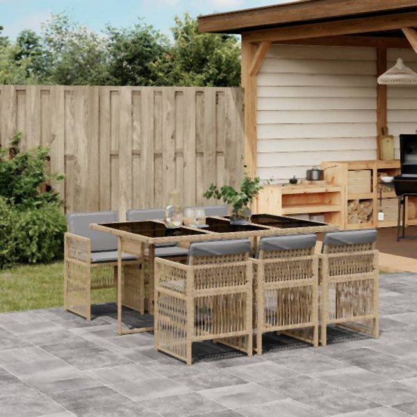 vidaXL 7-tlg. Garten-Essgruppe mit Kissen Beigemischung Poly Rattan, 3210912