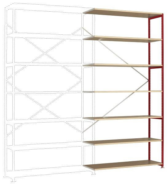 Manuflex Großfach-Steckregal Anbauregal mit 7 Holzverbundböden, HxBxT = 3000 x 1500 x 400 mm, rubinrot, RP1741.3003