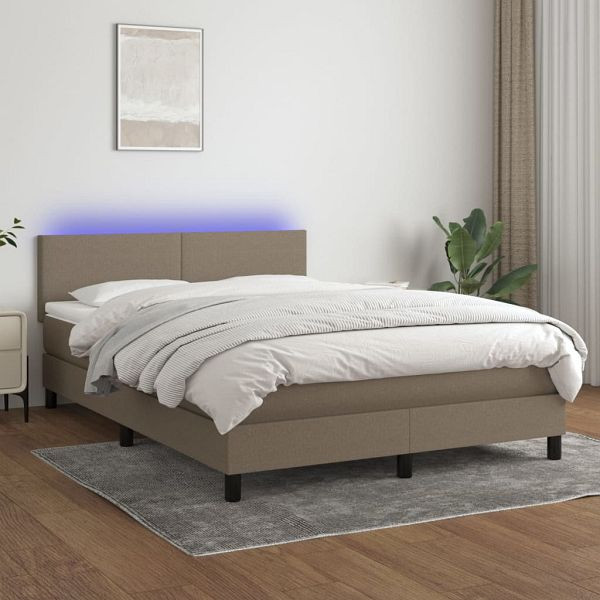 vidaXL Boxspringbett mit Matratze & LED Taupe 140x200 cm Stoff, 3133001