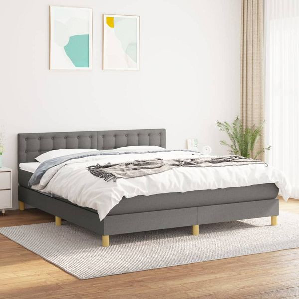 vidaXL Boxspringbett mit Matratze Dunkelgrau 160x200 cm Stoff, 3140946