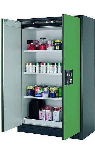 asecos Sicherheitsschrank Q-CLASSIC-90, Q90.195.120 in resedagrün RAL 6011 mit 3x Fachboden (Stahlblech), 30001-048-30003