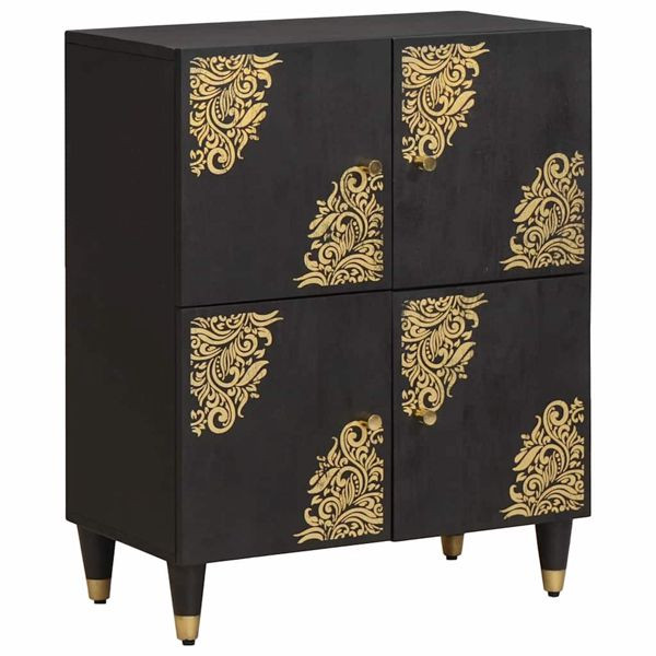 vidaXL Sideboard mit Regal Schwarz 60 x 33 x 75 cm Massivholz Mango, 4018834