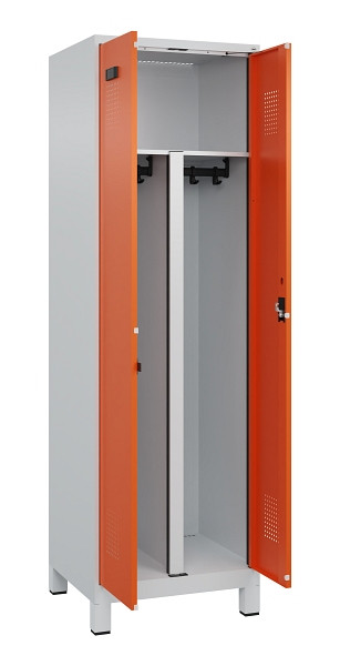 C+P PSA Schwarz-Weiß-Spind Evolo PLUS, mit Füßen, 2 Abteile, 1950x600x500mm, 70, Frontfarbe RAL 2004 Reinorange, Zylinderschloss, 049012-20P S10029