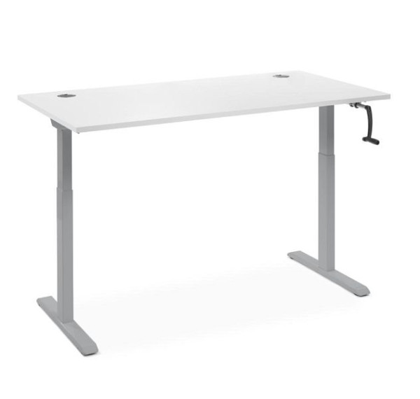 Deskin Schreibtisch manuell höhenverstellbar Flex Modul K, Dekor Weiß, Gestell Alusilber, B 1800 x T 800 x H 710-1190 mm, 360349