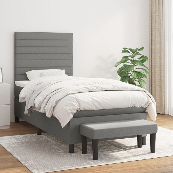 vidaXL Boxspringbett mit Matratze Dunkelgrau 90x200 cm Stoff, 3136646