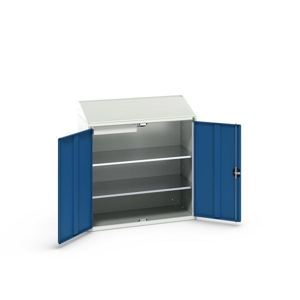 bott verso Economy Pult, mit 2 Fachböden und 1 Schublade, BxTxH: 1050 x 550 x 1130 mm, Lichtgrau / Enzianblau, 16929213.11