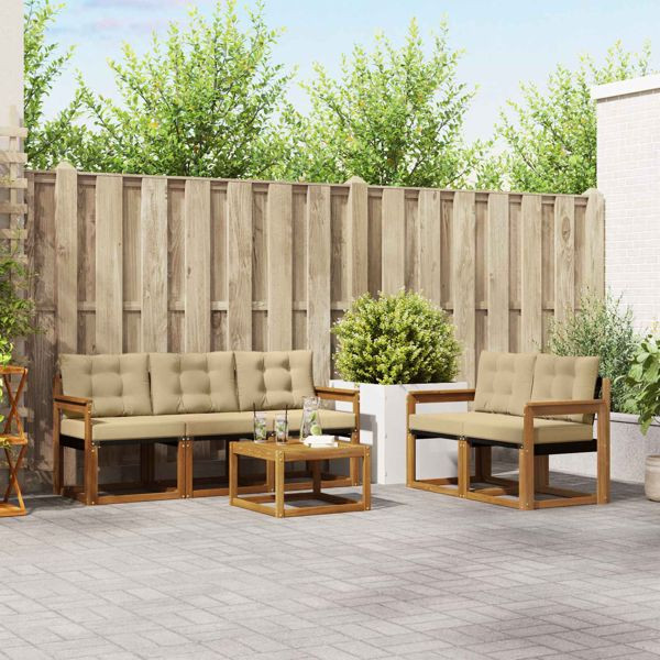 vidaXL Outdoor-Sofagarnitur mit Kissen 6-teilig Natur und Beige, 3368396