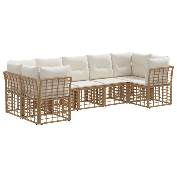 vidaXL Outdoor-Sofagarnitur 7-teilig Natürlich und Cremweiß Polyester, 3437548