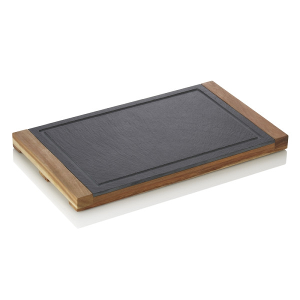 WAS Servierbrett SLATE & SERVE, 35 x 20 x 2,5 cm, Akazienholz, Naturschiefer, 3320035