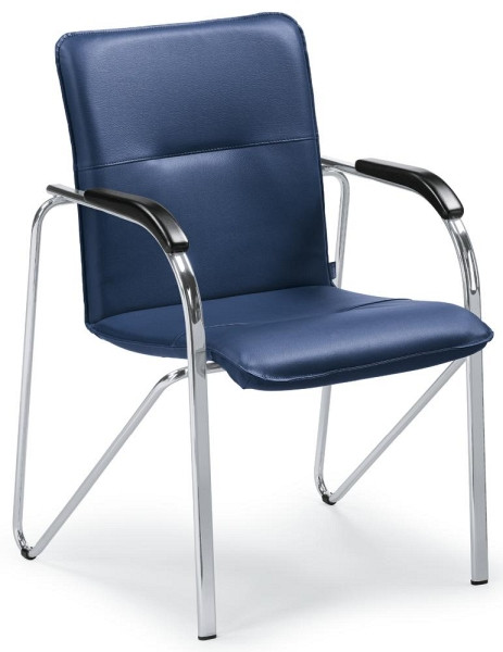 Deskin Besucherstuhl ARKAS mit Holzarmlehnen, Gestell Stahlrohr verchromt, Bezug Kunstleder, Farbe blau, 268581