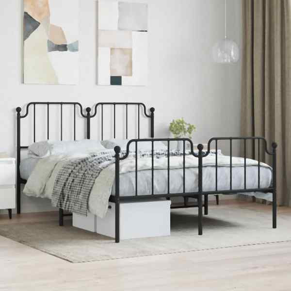 vidaXL Bettgestell mit Kopf- und Fußteil Metall Schwarz 140x200 cm, 373906