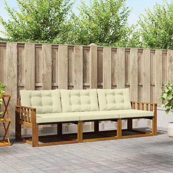 vidaXL Outdoor-Sofagarnitur mit Kissen 3-teilig Natur und Creme, 3369141