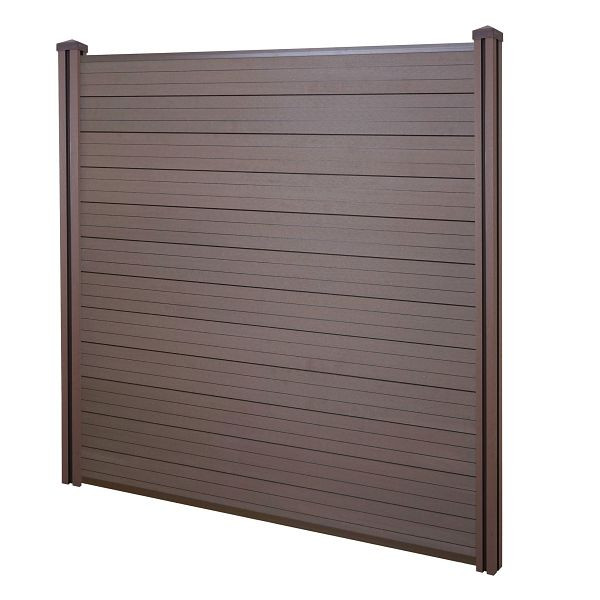 Mendler WPC-Sichtschutz Sarthe, Windschutz Zaun, WPC-Pfosten, Basiselement, 1,95m braun, 57993+57994+57995