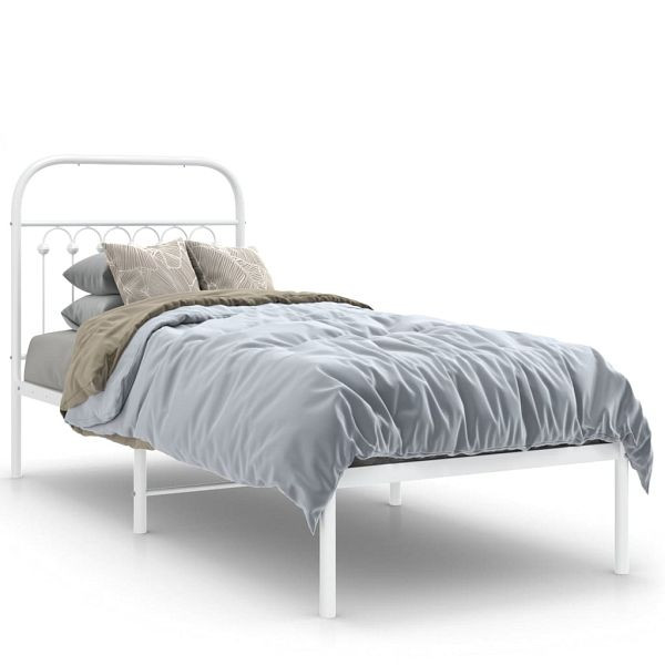 vidaXL Bettgestell mit Kopfteil Metall Weiß 75x190 cm, 376639
