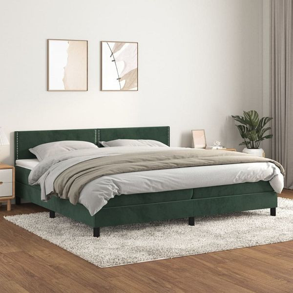 vidaXL Boxspringbett mit Matratze Dunkelgrün 200x200 cm Samt, 3141266