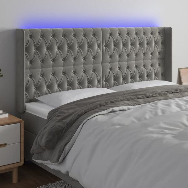 vidaXL LED Kopfteil Hellgrau 183x16x118/128 cm Samt, 3124444