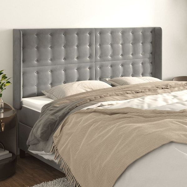 vidaXL Kopfteil mit Ohren Hellgrau 183x16x118/128 cm Samt, 3120074