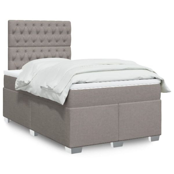 vidaXL Boxspringbett mit Matratze Taupe 120x200 cm Stoff, 3292766
