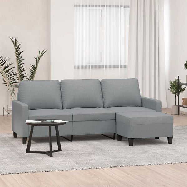 vidaXL 3-Sitzer-Sofa mit Hocker Hellgrau 180 cm Stoff, 3201037
