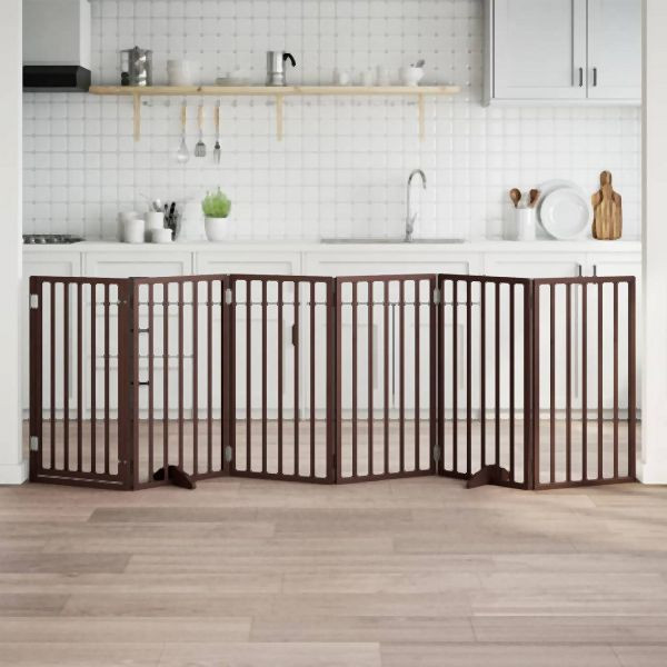 vidaXL 6-tlg. Hundetor mit Tür Faltbar Braun 300 cm Pappelholz, 352199