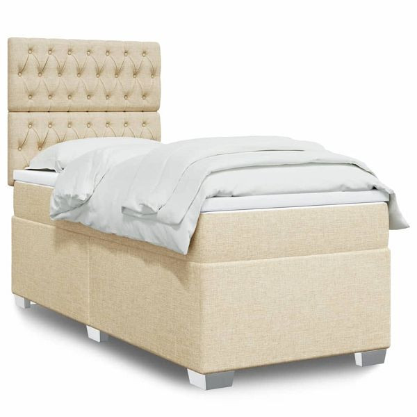 vidaXL Boxspringbett mit Matratze Creme 100x200 cm Stoff, 3292711