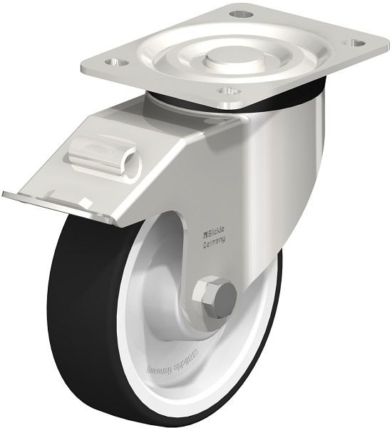 Blickle LX-POTH 150XR-FI Edelstahl-Lenkrolle, mittelschwere Ausführung, mit Anschraubplatte & Feststeller, Thermoplastisches Polyurethan, Grau, 230490