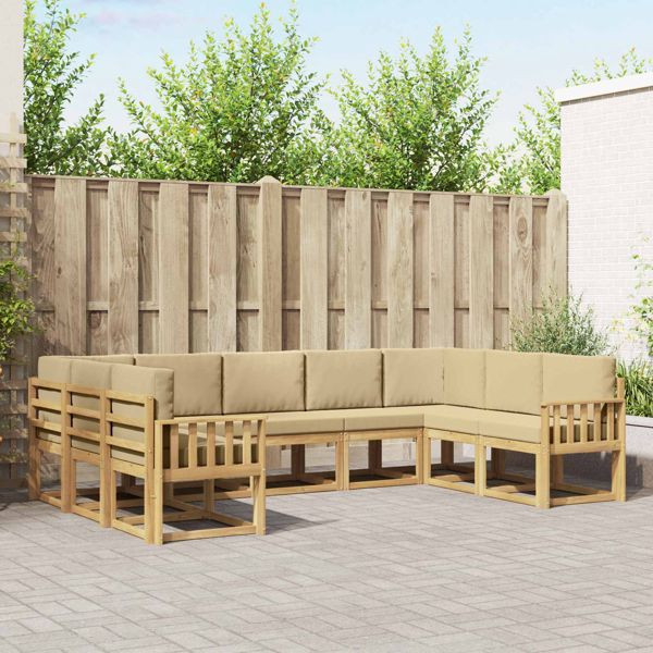 vidaXL Outdoor-Sofagarnitur mit Kissen 9-teilig Weiß und Beige, 3388217