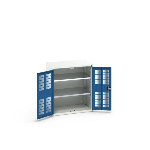 bott verso Flügeltürschrank mit Belüftung, mit 2 Fachböden, BxTxH: 800 x 550 x 900 mm, Lichtgrau / Enzianblau, 16926741.11