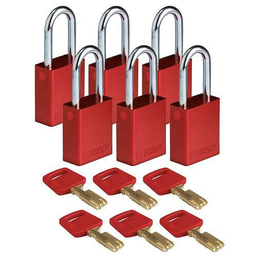 Brady Vorhangschlösser SafeKey, Aluminium, VE: 6 Stück, lichte Bügelhöhe 38,10 mm, rot, 307988