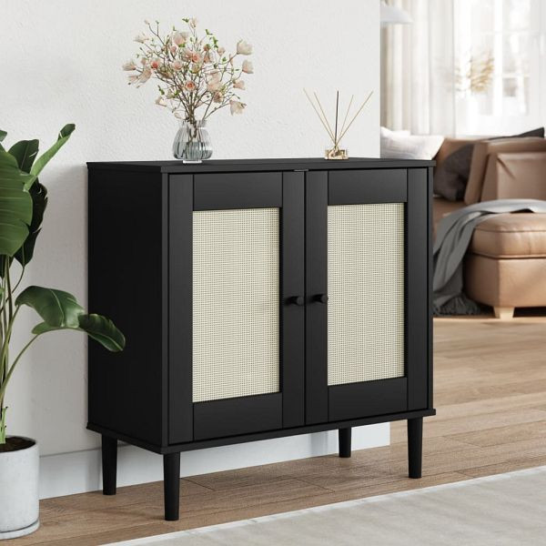 vidaXL Sideboard SENJA Rattan-Optik Schwarz 80x35x80 cm Kiefernholz, 358033