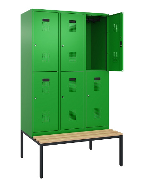 C+P Doppelstock-Spind Evolo PLUS, Bank, 6 Fächer, 2120x1200x815mm, 6037/6037, Zylinderschloss, Sitzfläche Buche-Hartholz, Sitzbank, 0493507-32 S10053