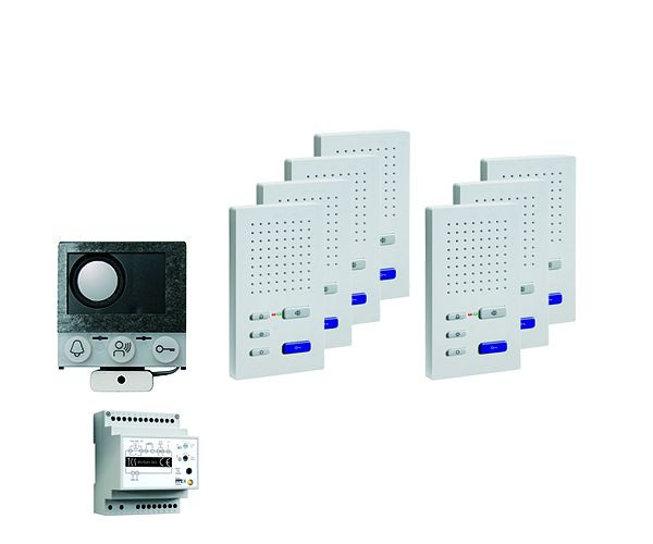 TCS audio:pack Einbau für 7 Wohneinheiten, mit Einbaulautsprecher ASI12000 + 7x Freisprecher ISW3030 + Steuergerät BVS20, PAIF070/004