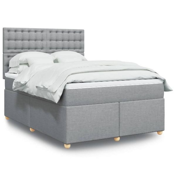 vidaXL Boxspringbett mit Matratze Hellgrau 160x200 cm Stoff, 3293645