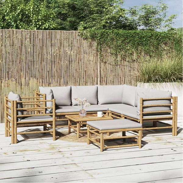 vidaXL 8-teilig Garten-Lounge-Set mit Kissen Hellgrau Bambus, 3155094