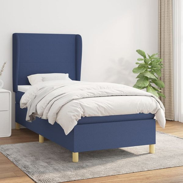 vidaXL Boxspringbett mit Matratze Blau 90x190 cm Stoff, 3128331