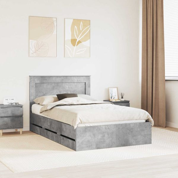 vidaXL Bettrahmen mit Kopfteil Beton Grau 135 x 190 cm Ingenieurs Holz, 3410184